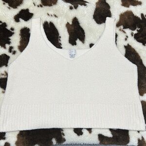 Cream Ribbed Crop Tank Top